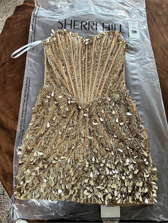 Sherri Hill Dresses & Skirts - SHERRI HILL 57379 Strapless Fitted Sequin Cocktail Dress 57379 Gold Embellished